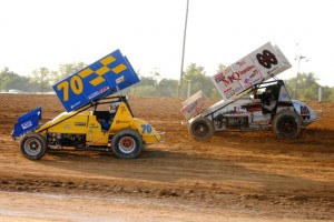 Jim Lingar and Ryan Grubaugh at Crystal Motor Speedway on Saturday. - T.J. Buffenbarger Photo