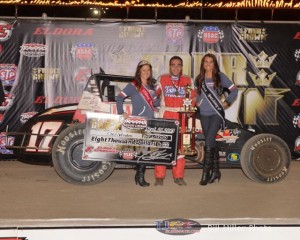 Chris Windom in victory lane after his Silver Crown victory at Eldora Speedway.- Bill Miller Photo