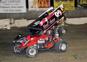 Craig Mintz (#09) inside of Paige Polyak (#81) Saturday at Fremont Speedway. - Mike Campbell Photo