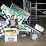 Jordan Ryan in victory lane after winning the 305 sprint car feature Friday night at Attica Raceway Park. - Action Photo