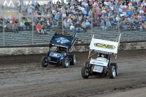 Kerry drives inside of Tim Kaeding at Grays Harbor Raceway (Malcolm White Photo)