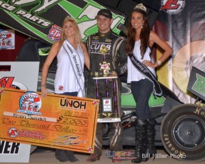 Kevin Swindell after winning the K&L Ready Mix National Racing Alliance sprint invaders feature on Saturday at Eldora Speedway. - Bill Miller Photo