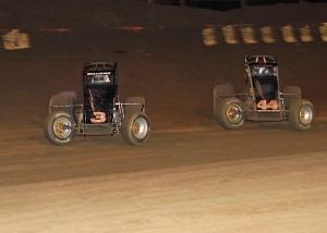 Rip Williams leading oldest son Cody Williams at Perris Auto Speedway in 2013.  -  Doug Allen.