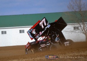 Shane Stewart (#77) racing with Stevie Smith (#83) at Attica Raceway Park. - Bob Buffenbarger Photo