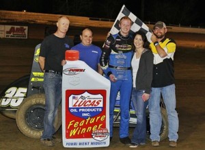 Marr Sherrell and his team in victory lane at Creek County Speedway. - Mike Spivey Photo