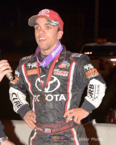 Rico Abreu won the 40 lap USAC/POWRi Kokomo Grand Prix on Saturday night April 12, 2014 at the Kokomo Speedway. - Bill Miller Photo