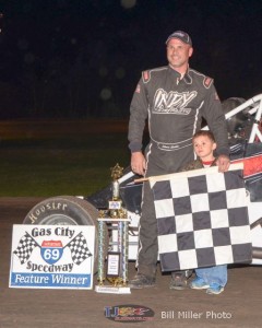 Shane Cottle in Victory Lane after winning the 25 lap non-wing sprint car feature event at the Gas City I-69 Speedway on Friday April 18, 2014. - Bill Miller Photo