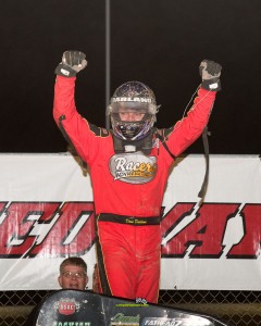 Dave Darland wins the USAC feature at Eldora.  Mike Campbell Photo www.campbellphoto.com