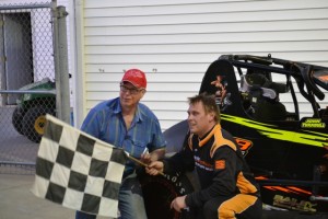 John Turnbull, Jr. with car owner John Hotchkiss after winning Friday night at Spartan Speedway. - Bob Buffenbarger Photo