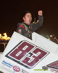 David Gravel celebrates his victory on Saturday at Eldora Speedway. - Mike Campbell Photo