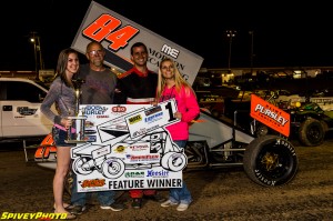 Alex DeCamp is all smiles after another win at Tri-State Speedway Mike Spivey Photo