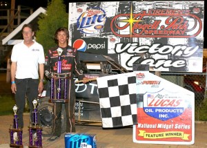 Tanner Thorson in victory lane at Angell Park Speedway. - Image courtesy of POWRi