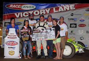 Chris Parkinson fought off a late bid from Casey Shuman to win Saturday night's 25-lap WAR feature at Lucas Oil Speedway. - TWC Photos