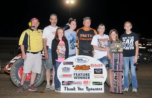 Danny Smith with this family and crew in victory lane Friday night at South Coffeyville Speedway. - TWC Photo