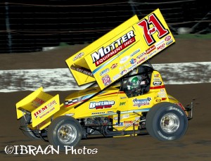 Joey Saldana on his way to victory on Friday night at I-80 Speedway. - Brad Brown / IBRACN Photo