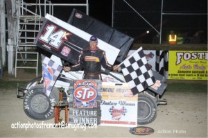 Dale Blaney after winning Friday night's World of Outlaws STP Sprint Car Series feature at Attica Raceway Park. -Action Photo