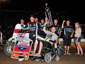 Darren Hagen drove Shane Hmiel's Great Clips No. 56 to victory lane in Friday night's 30-lap feature at Belle-Clair Speedway in Belleville, IL. - TWC Photo