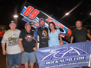 Tim Crawley collected the final piece to a USCS presented by K&N Filters Independence Day Holiday weekend wseep at I-30 Speedway on Saturday night. (photo by Jacob Seeleman)