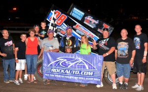 Tim Crawley raced to his 5th USCS win-in-a-row in the USCS presented by K&N Speedweek Finale at Riverside International Speedway on Saturday night. (Phil Bowden photo) 