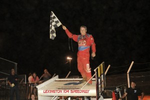 Jeff Swindell walked the wing of the Hammers Racing No. 94 on Friday night, winning with the Lucas Oil ASCS National Tour at the Lexington 104 Speedway. (ASCS / Rob Kocak) 