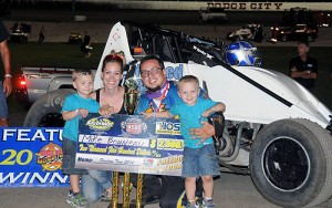 Michael Bonneau with his family following his victory during the USAC Southwest Sprint Car Series Freedom Tour at Dodge City Raceway Park.  - TWC Photo