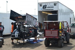 Ryan Bunton's car being serviced on Friday at Knoxville. - Bob Buffenbarger Photo