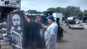 T.J. talking with Ryan Bunton on Friday at Knoxville Raceway. - Bob Buffenbarger Photo