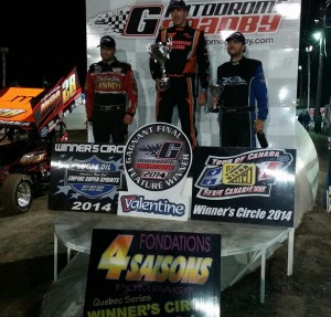 Steve Poirier, Jason Barney, and Paul Kinney on the podium after Friday's ESS event at Autodrome Granby. - ESS Photo