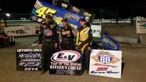 Chuck Hebing wins Earl Halaquist Memorial over Stewart Friesen and Dane Lorenc. - ESS Photo