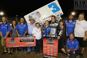 Jonathan Allard with his team in victory lane at the Stockton Dirt Track. - Collin Markle Photo