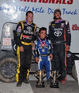 Belleville Midget Nationals winner Rico Abreu with runner-up Zach Daum (right) and Tracy Hines (left).  - TWC Photo