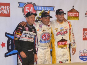 Third place Kerry Madsen, winner Donny Schatz, and second place Brian Brown. - Bob Buffenbarger Photo