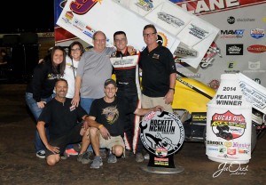 Derek Hagar captured the win in the fourth annual Hockett/McMillin Memorial at the Lucas Oil Speedway. (ASCS / Joe Orth)