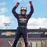 Bryan Clauson after winning the USAC Honda National Midget Car Series feature at Eldora Speedway. - Mike Campbell Photo