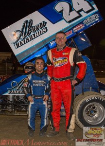 Rico Abreu (l) with 2014 Engine Pro Sprints on Dirt champion Dustin Daggett (r) Saturday at Plymouth Speedway. - Jennifer Peterson Photo