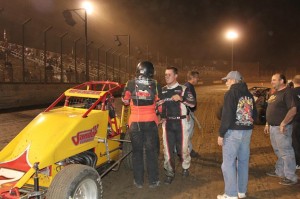 Hollister’s Ryan Bernal comes over to congratulate Mike Spencer after the latter won the 360 portion of the Oval Nationals in 2013 - Bobby Kimbrough Photo.