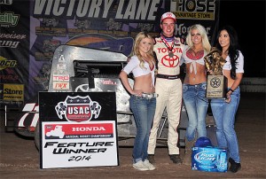 Christopher Bell in victory lane after winning Friday night's USAC / Western Midget Car feature at Canyon Speedway Park. - TWC Photo