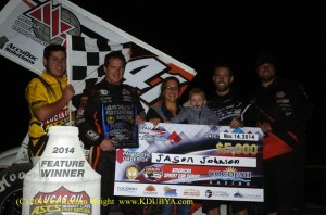Jason Johnson broke into Victory Lane for the first time in 2014 with the Lucas Oil ASCS presented by MAVTV American Real to open up the weekend at the Cocopah Speedway. (ASCS / Keenan Wright)