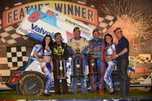 (l to r) Jac Haudenschild, winner Max Dumesny, and Trevor Green. - Image courtesy of Valvoline Raceway