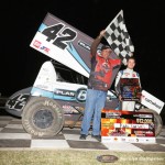 Kyle Larson in victory lane following his victory during the Winter Heat Sprint Car Showdown at Cocopah Speedway.  (Serena Dalhamer photo)