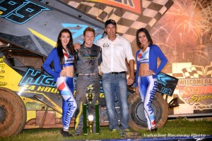 Brad Sweet in victory lane with Peter Murphy following his feature victory on Saturday night at Valvoline Raceway. - Image courtesy of Valvoline Raceway