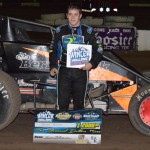 Brady Bacon topped the opening leg of the E&K Winter Challenge by taking the top spot in Friday night's 30-lap USAC Southwest vs. USAC West Coast feature event at Peoria, Arizona's Canyon Speedway Park. (Jason Rominger Photo)