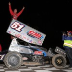 Paul McMahan in victory lane following his victory during the Winter Heat Sprint Car Showdown at Cocopah Speedway. - Serena Dalhamer Photo