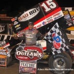 Donny Schatz following his feature victory on Saturday night at Volusia Speedway Park. (Alan Holland / hoseheads.com Pho)
