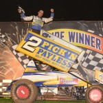 Ben Atkinson celebrates following his victory on Saturday night at Valvoline Raceway.  - Image courtesy of Valvoline Raceway