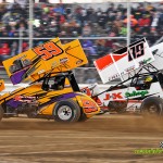 Danny Holtgraver (#59) racing with Cody Darrah (#89) Saturday at Attica Raceway Park during the HD Supply Spring Nationals. (Mike Campbell Photo)