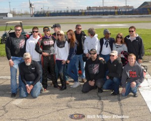 Aaron Pierce celebrates with family and crew at the Anderson Speedway. (Bill Miller Photo)