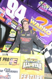 Ryan Smith in victory lane following his victory with the All Star Circuit of Champions during the HD Supply Spring Nationals at Attica Raceway Park. (Action Photo)