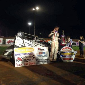 Bryan Clauson in victory lane at Bloomington Speedway. (Image courtesy of USAC)