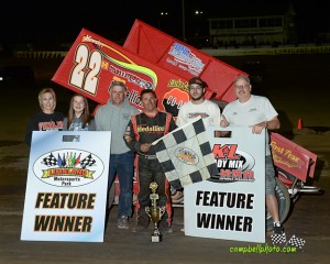 Randy Hannagan with his crew in victory lane Friday at Limaland Motorsports Park. (Mike Campbell/CampbellPhoto.com)